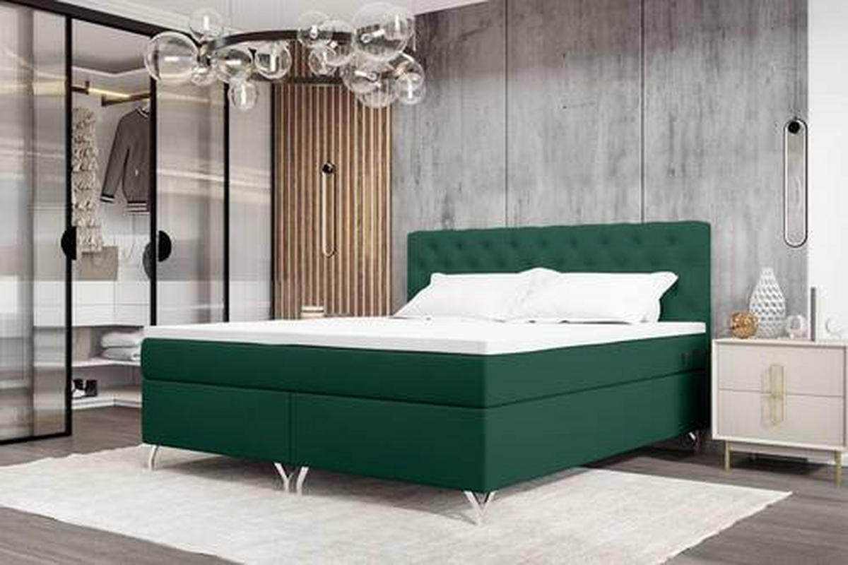 BOXSPRINGBETT 140/200 cm  in Dunkelgrün  - Chromfarben/Dunkelgrün, Konventionell, Textil/Metall (140/200cm) - Carryhome