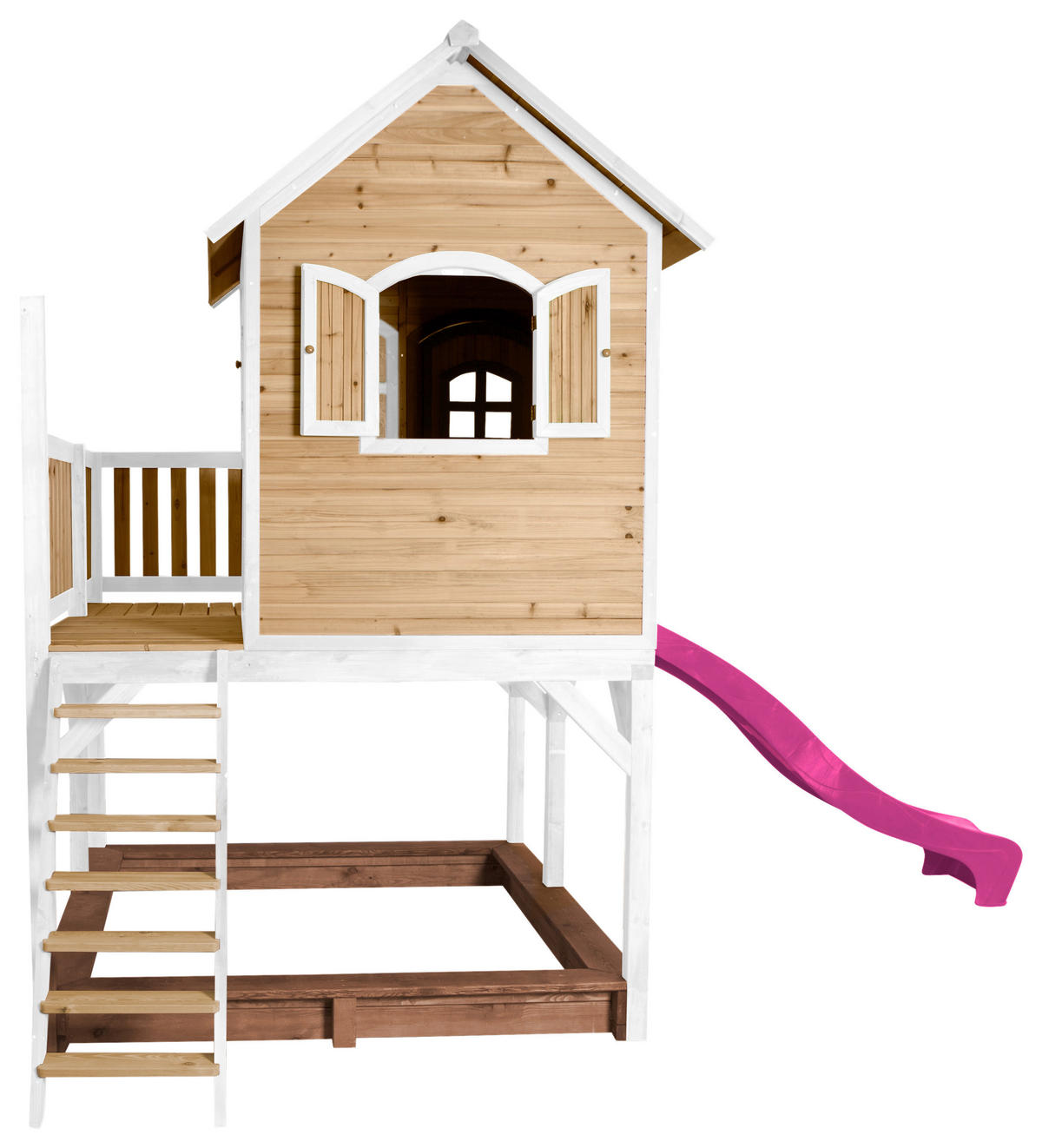 SPIELTURM 377/291/255 cm  - Lila/Braun, KONVENTIONELL, Holz (377/291/255cm) - Ambia Garden