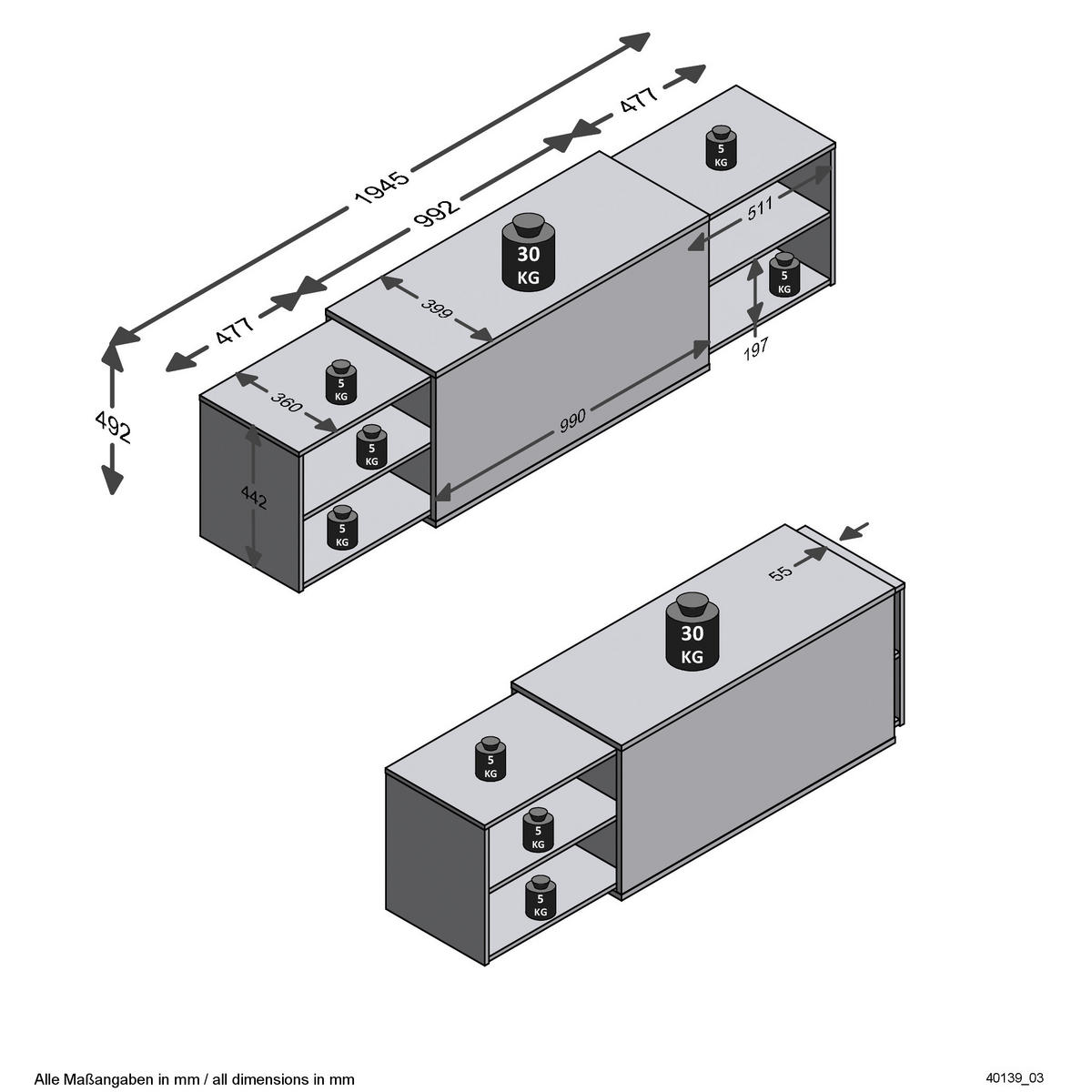 LOWBOARD  in 194,5/49,2/39,9 cm  - Eiche Artisan, Design, Holzwerkstoff/Kunststoff (194,5/49,2/39,9cm) - MID.YOU