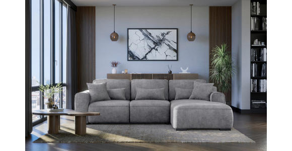 ECKSOFA Grau Chenille  inkl. Zierkissen, Rückenkissen, Nierenkissen, Bettkasten, Schlaffunktion, Rücken echt, Liegefläche im Originalstoff  - Grau, KONVENTIONELL, Kunststoff/Textil (293/205cm) - Carryhome