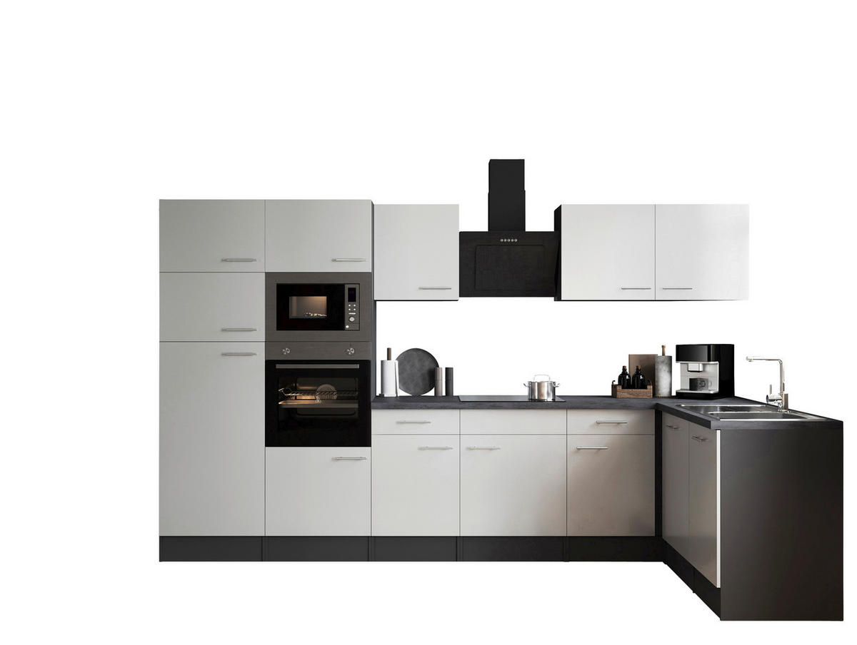 ECKKÜCHE 340/172 cm  in Grau, Weiß  - Silberfarben/Weiß, Design, Holzwerkstoff/Metall (340/172cm) - Respekta