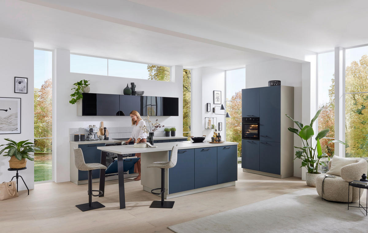 EINBAUKÜCHE   - Blau/Grau, Design, Holzwerkstoff - Novel