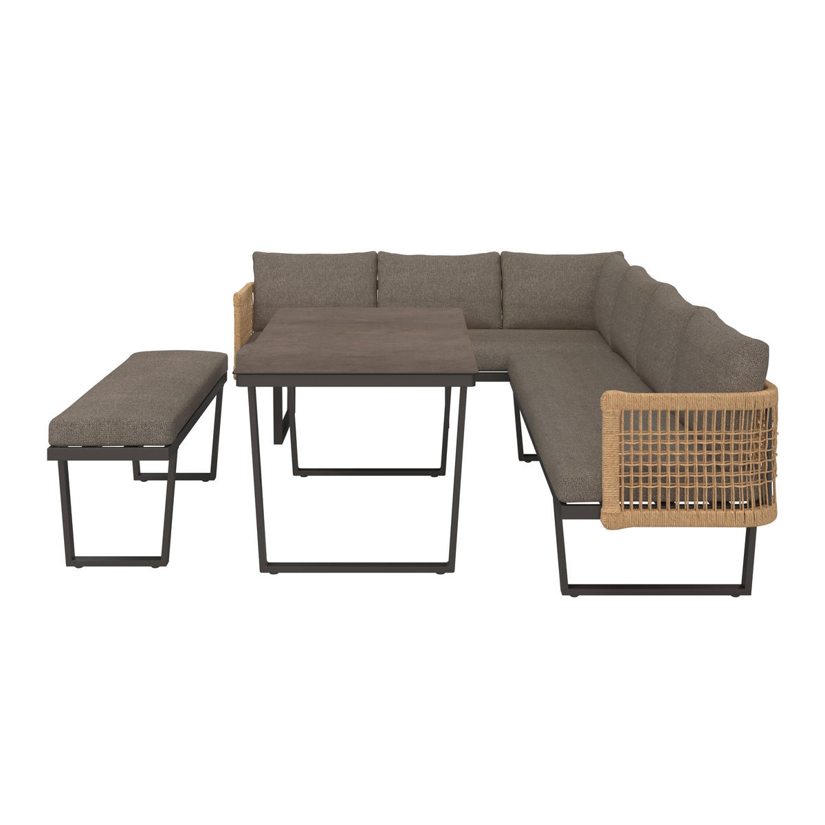LOUNGEGARNITUR 4-teilig  256/198 cm  Aluminium  - Anthrazit/Braun, MODERN, Glas/Kunststoff (256/198cm) - Beldano
