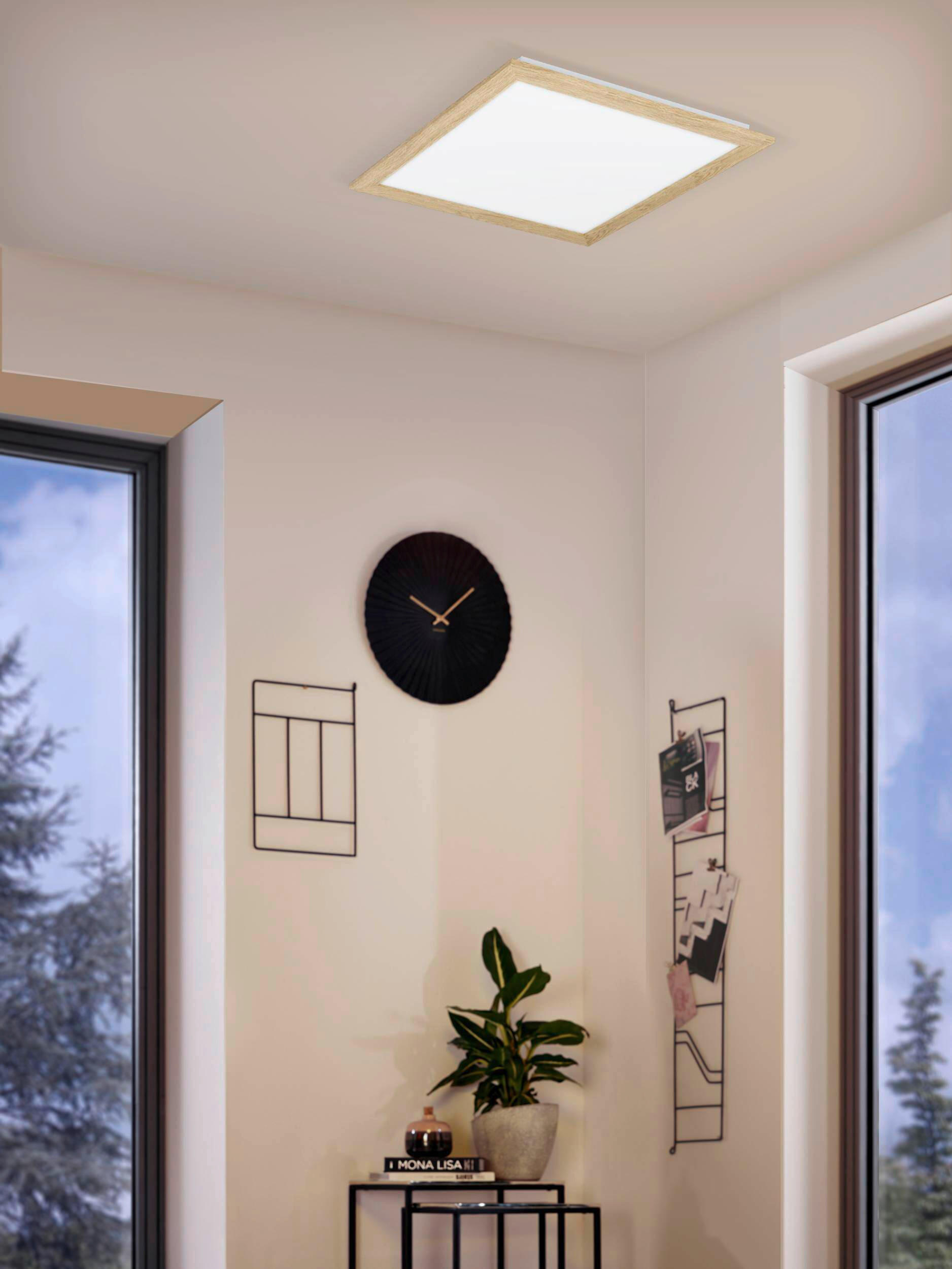 TAKLAMPA Piglionasso 32 W 64,5/64,5/5,5 cm  - vit/ekfärgad, Natur, metall/trä (64,5/64,5/5,5cm) - Eglo