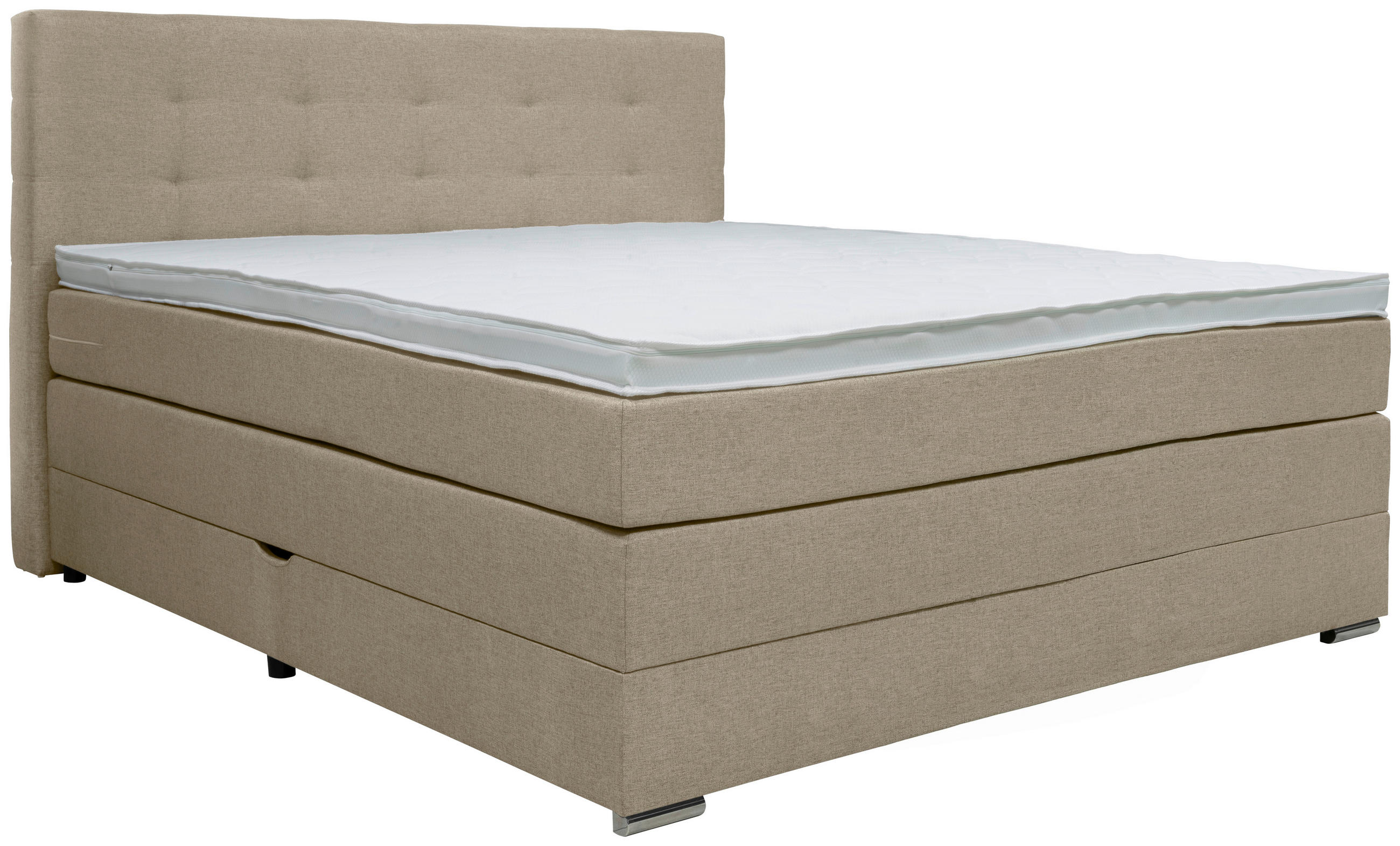 BOXSPRINGBETT 140/200 cm,  in Beige, Matratze, Bettkasten, Topper, H3 = fest  - Beige/Silberfarben, KONVENTIONELL, Holz/Holzwerkstoff (140/200cm) - Moderano