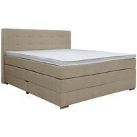 BOXSPRINGBETT 140/200 cm,  in Beige, Matratze, Bettkasten, Topper, H3 = fest  - Beige/Silberfarben, KONVENTIONELL, Holz/Holzwerkstoff (140/200cm) - Moderano