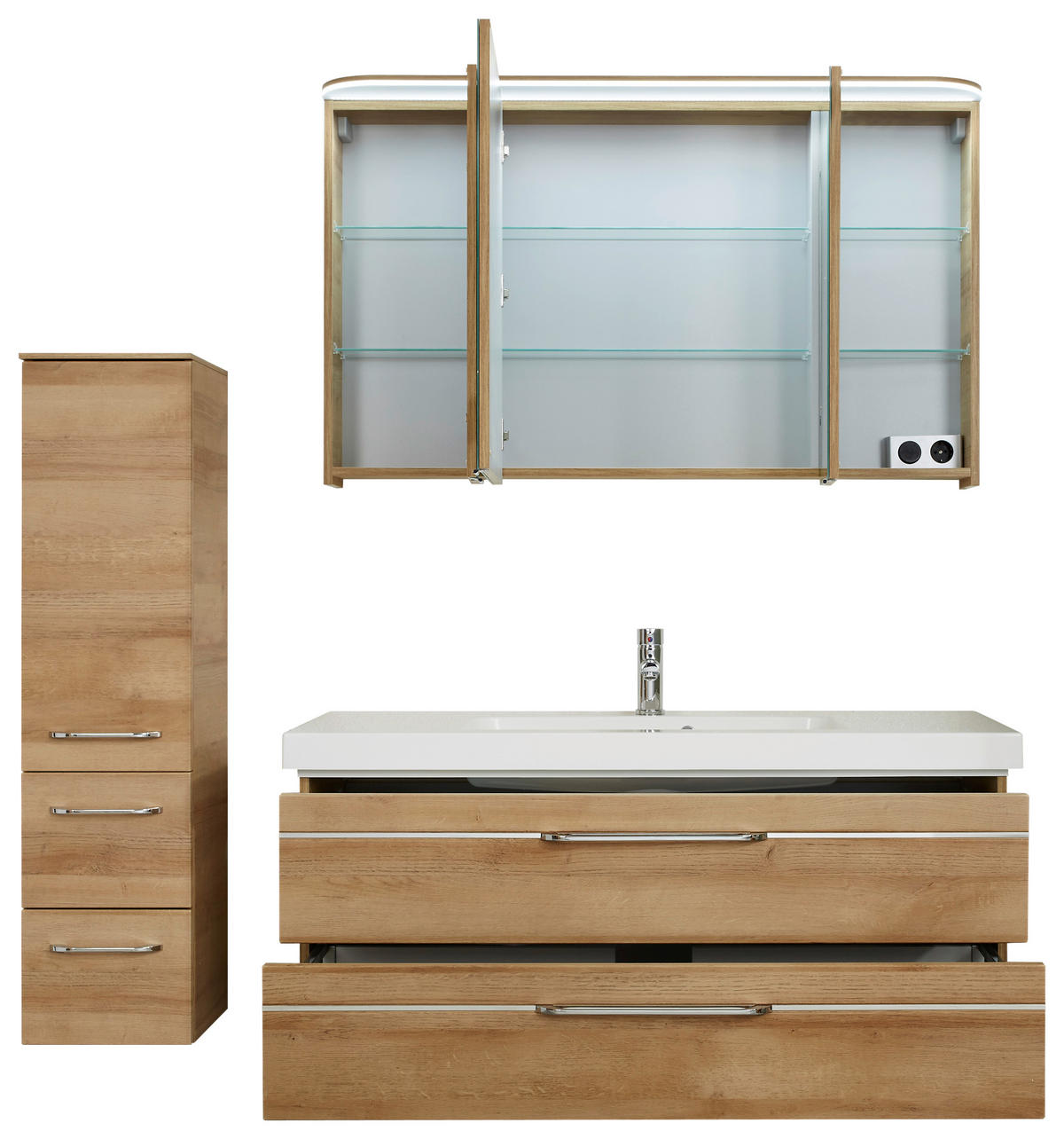 BADEZIMMER 4-teilig  in 153 cm  - Chromfarben/Eichefarben, KONVENTIONELL, Glas/Holzwerkstoff (153cm) - Pelipal