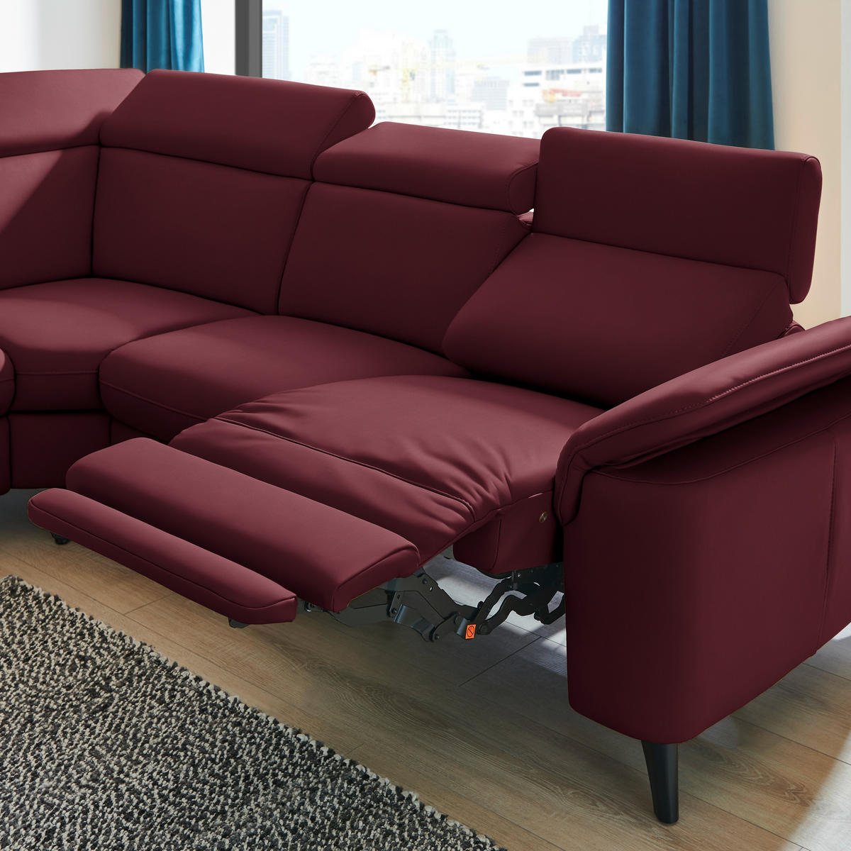 ECKSOFA in Echtleder Weinrot  - Weinrot/Schwarz, Design, Leder/Metall (239/285cm) - Cantus