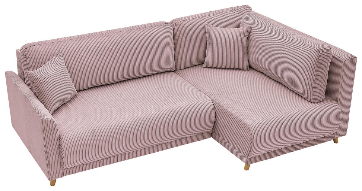 ECKSOFA MILOS Rosa Cord Rückenkissen, Bettkasten, Schlaffunktion, Rücken echt  - Naturfarben/Rosa, Design, Textil (224/148cm) - P & B
