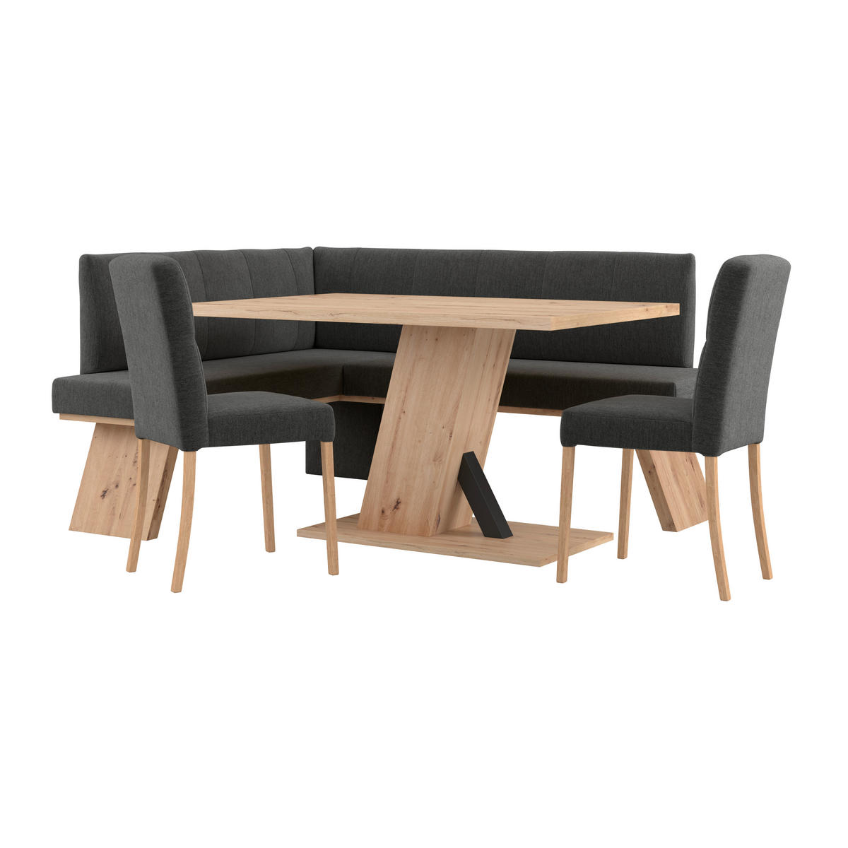 ECKBANK 150/185 cm Webstoff Schwarz   - Eichefarben/Schwarz, KONVENTIONELL, Textil (150/185cm)