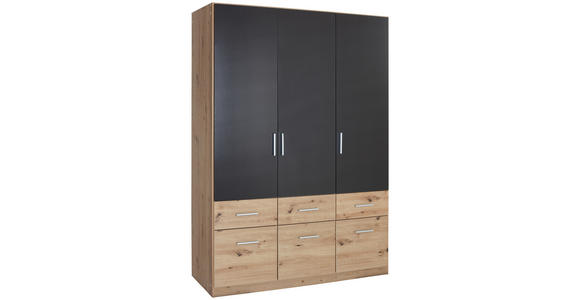 KLEIDERSCHRANK in Dunkelgrau, Eiche Artisan - Dunkelgrau/Silberfarben, Design, Holzwerkstoff/Kunststoff (136/197/54cm) - Carryhome