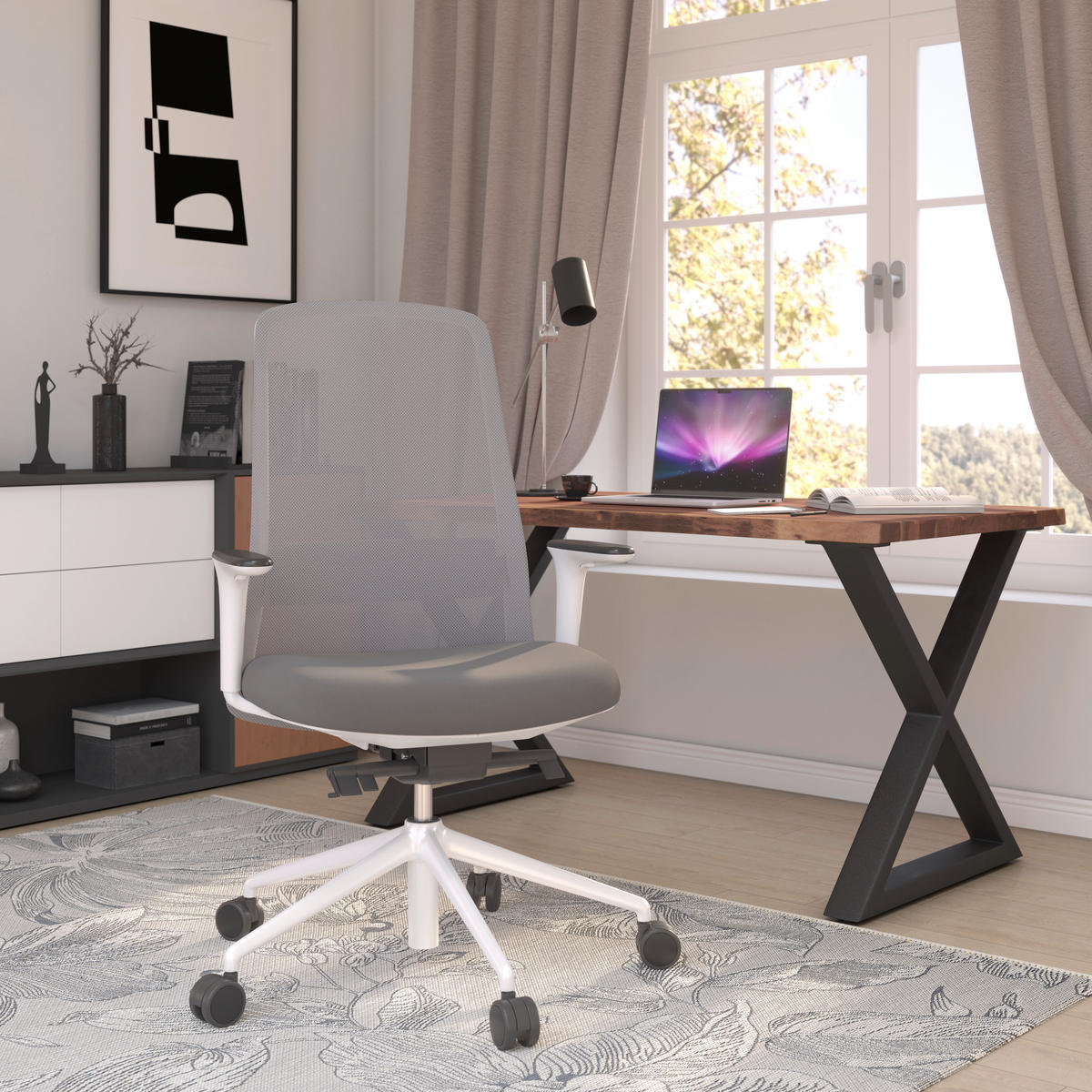 DREHSTUHL Grau, Weiß, Dunkelgrau  - Dunkelgrau/Weiß, MODERN, Kunststoff/Textil (70/103-115/70cm)