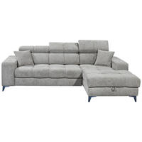 ECKSOFA 268/172 cm  in Chenille Hellgrau Zierkissen, Bettkasten, Rücken echt, Kopfteilverstellung, Sitztiefenverstellung  268/172 cm  - Hellgrau/Schwarz, KONVENTIONELL, Kunststoff/Textil (268/172cm) - MID.YOU