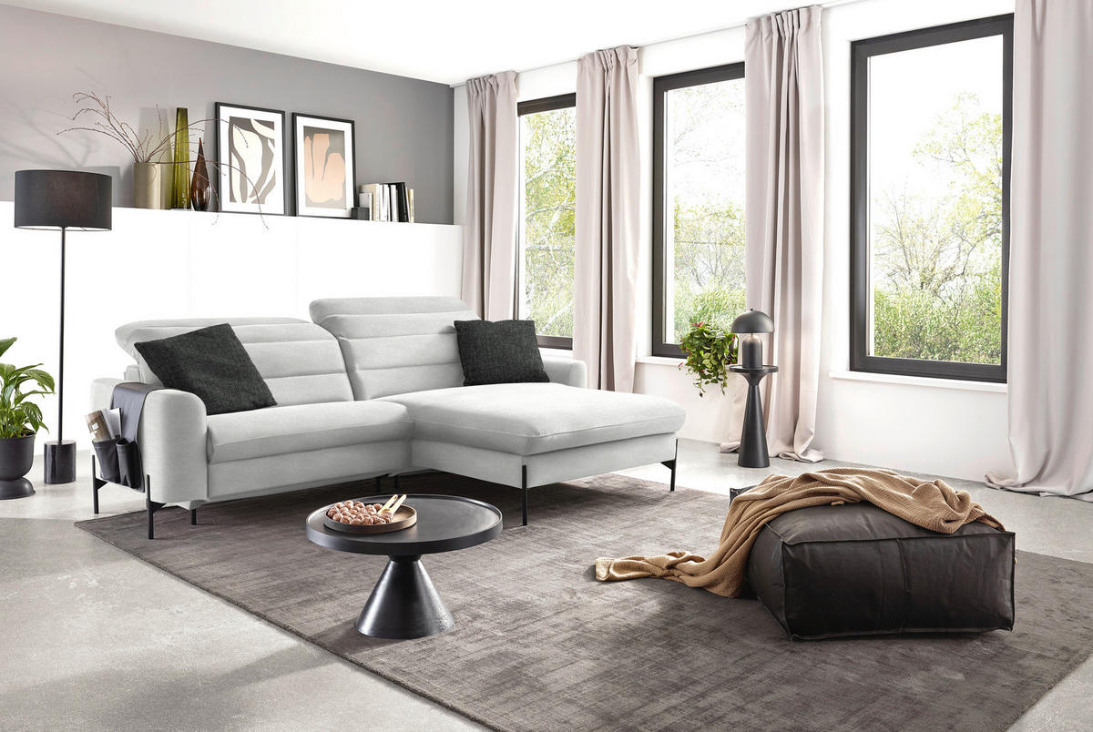 ECKSOFA in Flachgewebe Ecru  - Ecru/Schwarz, Design, Textil/Metall (252/191cm) - Dieter Knoll