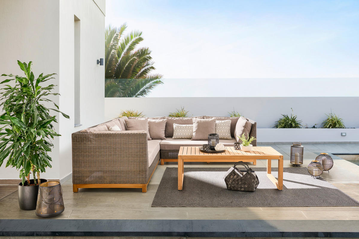 LOUNGESOFA  - Taupe/Dunkelgrau, Natur, Holz/Kunststoff (224/71/91cm) - Amatio