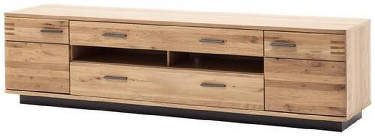 MEDIABÄNK i faner, massiv rustik ek ekfärgad  - svart/ekfärgad, Design, metall/trämaterial (210/56/50cm) - Livetastic