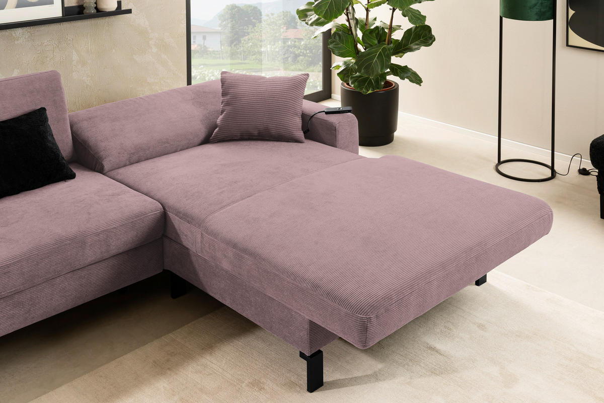 ECKSOFA in Cord Altrosa  - Schwarz/Altrosa, Design, Textil/Metall (298/185cm) - Pure Home Lifestyle