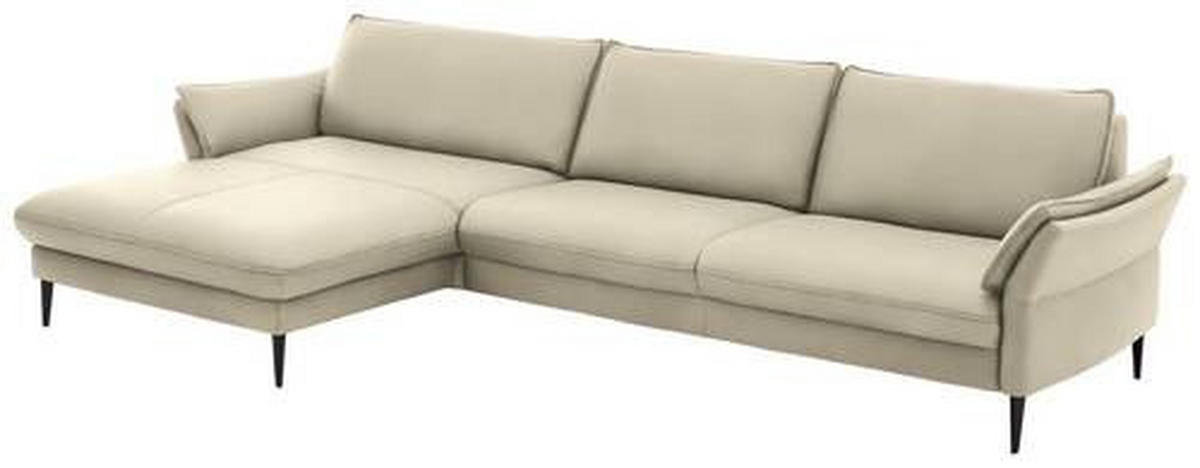 ECKSOFA Creme Echtleder  - Creme/Schwarz, Design, Leder/Metall (172/334cm) - Hukla