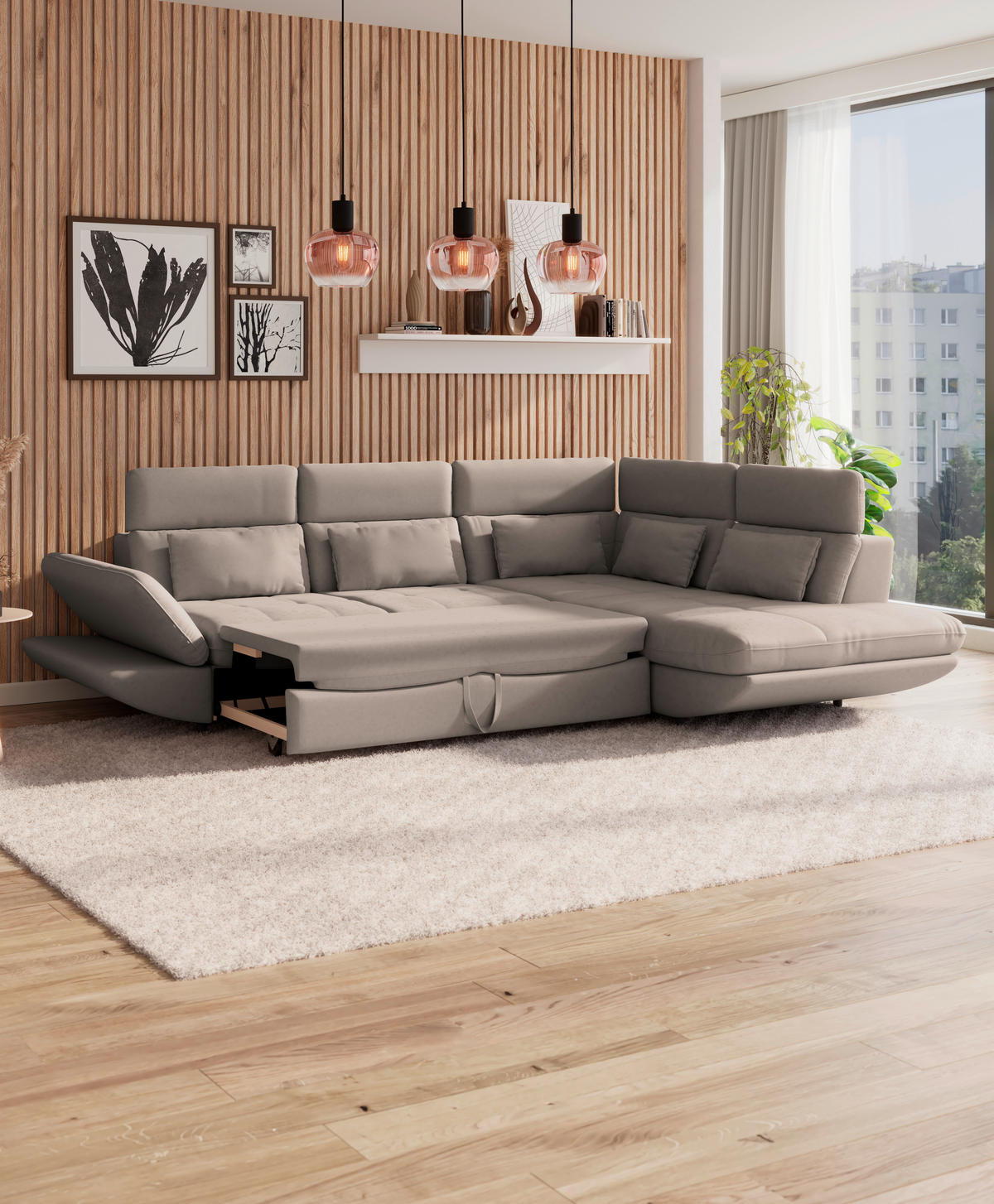 WOHNLANDSCHAFT in Webstoff Beige  - Beige/Schwarz, Modern, Kunststoff/Textil (233/311cm) - MID.YOU