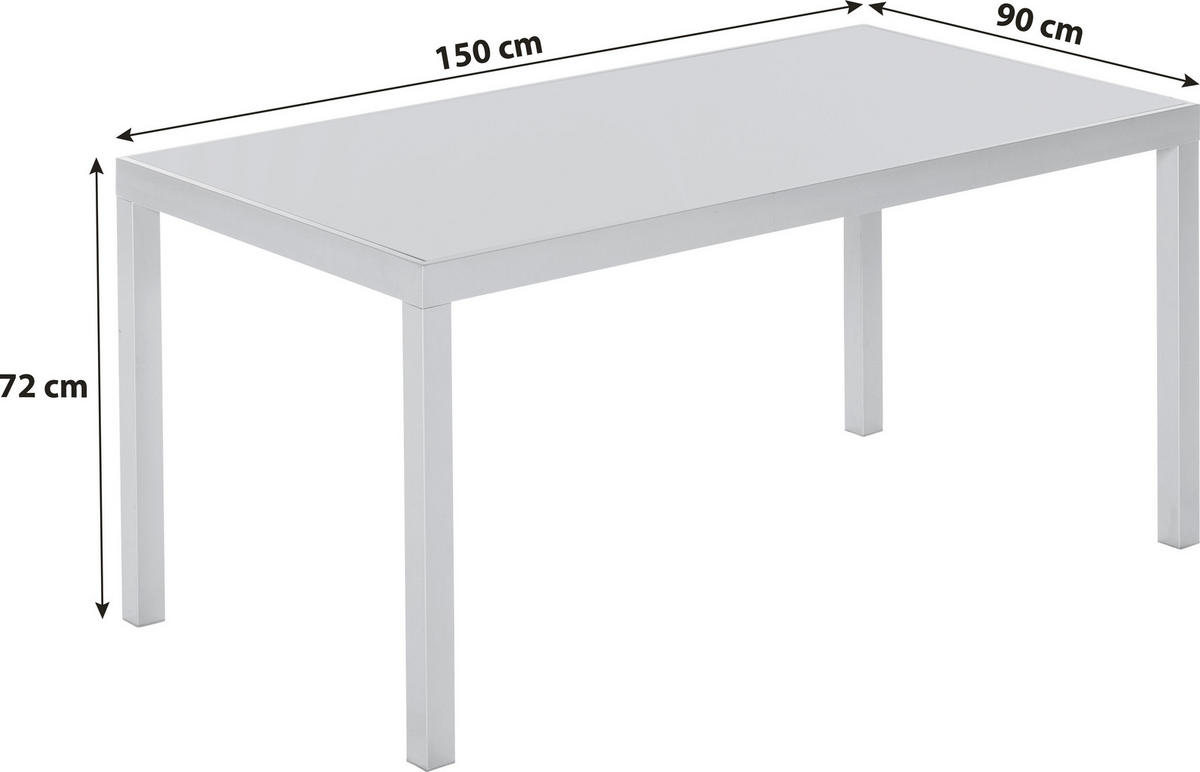 GARTENTISCH 150/90/72 cm Metall, Glas rechteckig  - Silberfarben, KONVENTIONELL, Glas/Metall (150/90/72cm) - Gardenson
