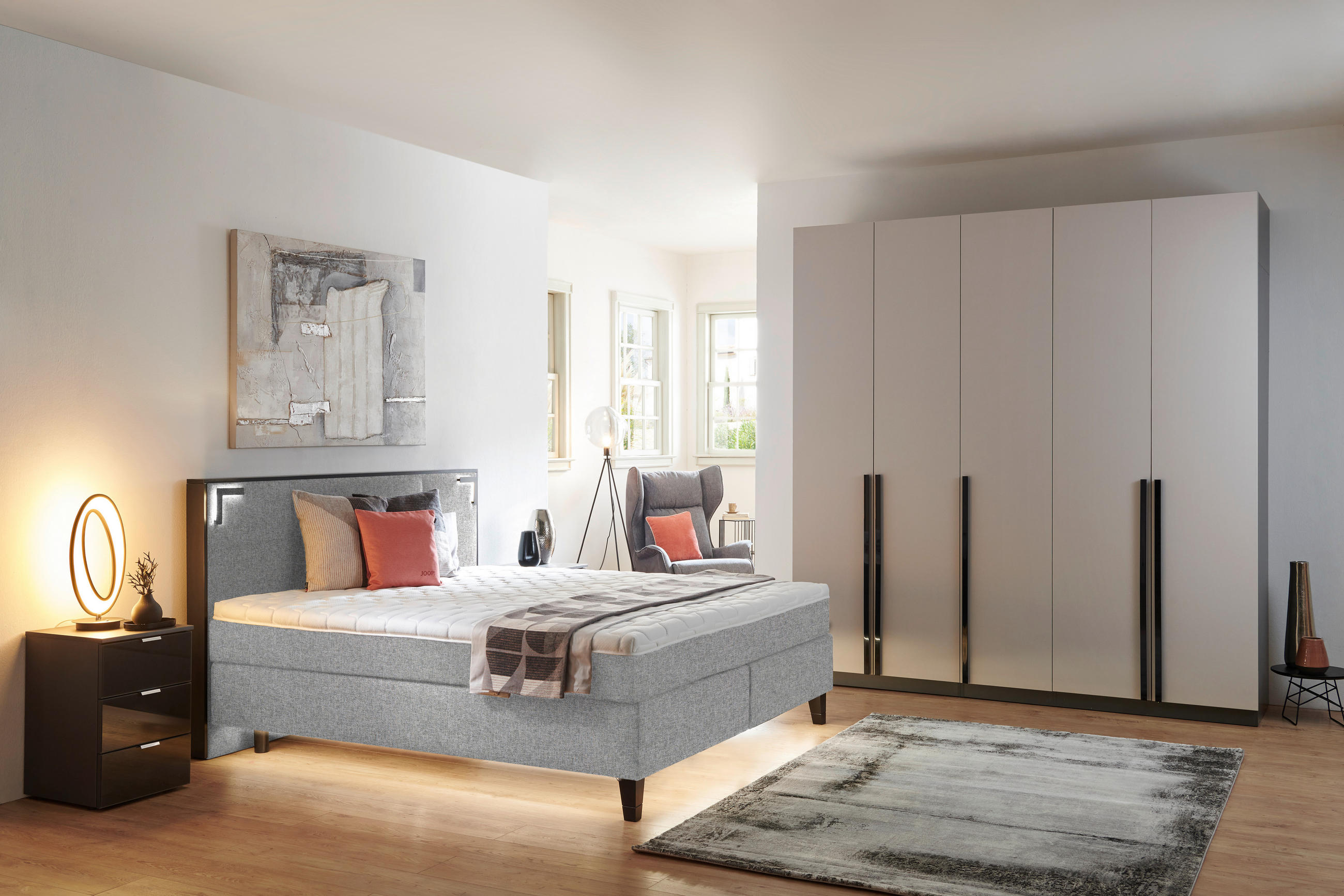 BOXSPRINGBETT 180/200 cm  in Taupe  - Taupe/Schwarz, Design, Holz/Textil (180/200cm) - Hom`in