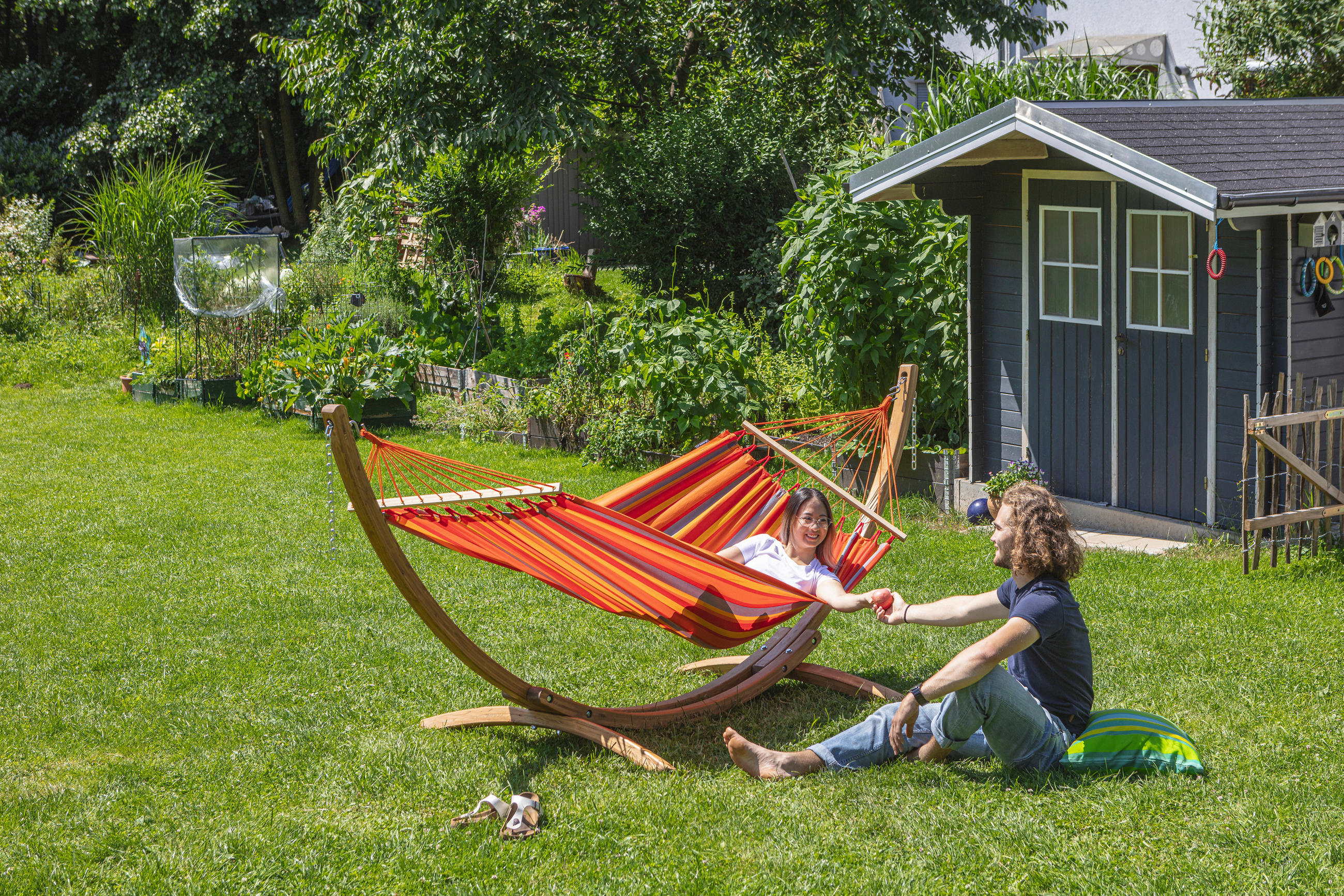 HÄNGEMATTE single bar outdoor  - Gelb/Rot, KONVENTIONELL, Holz/Textil (140/300cm) - La Siesta