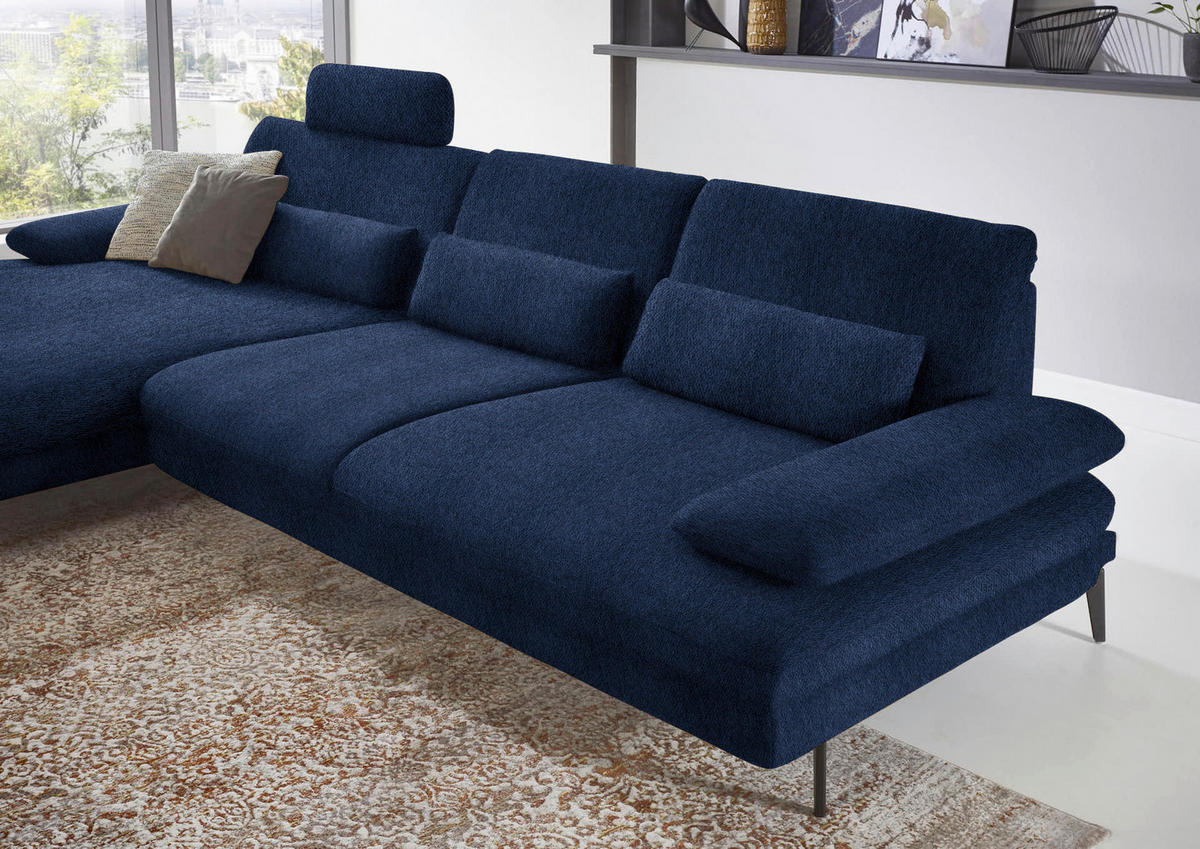 ECKSOFA in Chenille Dunkelblau  - Schwarz/Dunkelblau, Design, Textil/Metall (180/310cm) - Dieter Knoll