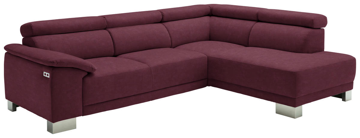 ECKSOFA in Mikrofaser Beere  - Chromfarben/Beere, Design, Holz/Textil (270/205cm) - Pure Home Lifestyle
