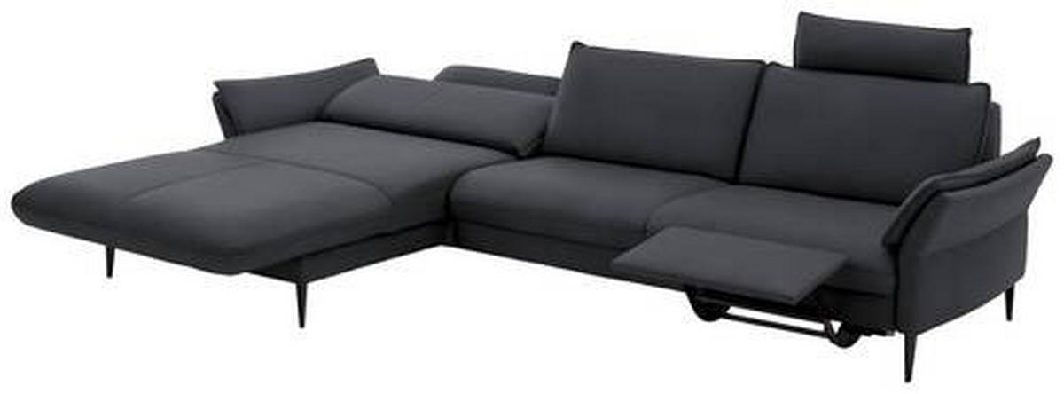 ECKSOFA Anthrazit Echtleder  - Anthrazit/Schwarz, Design, Leder/Metall (172/334cm) - Hukla