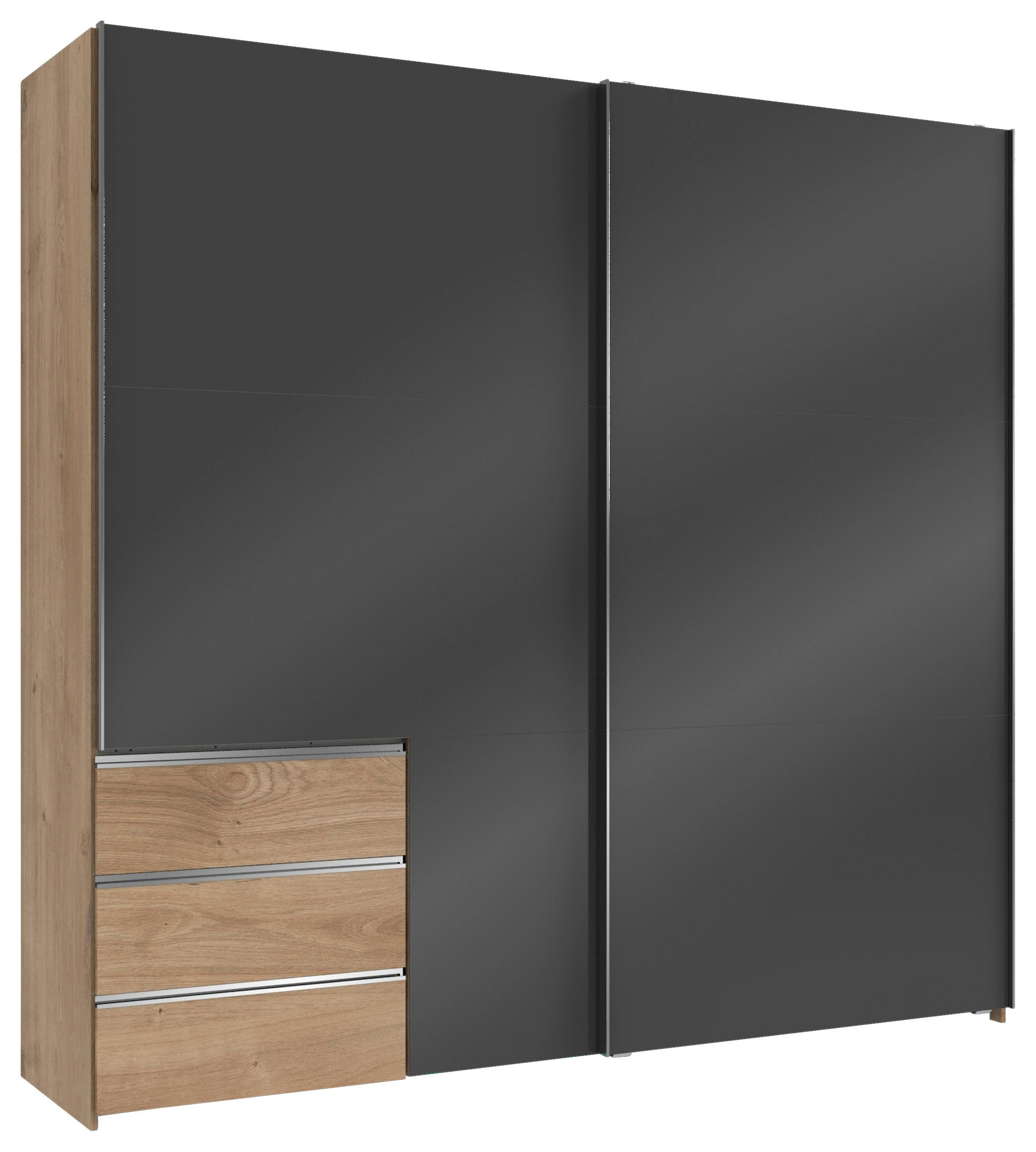 SCHWEBETÜRENSCHRANK in Grau, Eichefarben  - Chromfarben/Eichefarben, Modern, Holzwerkstoff (250/236/65cm) - MID.YOU