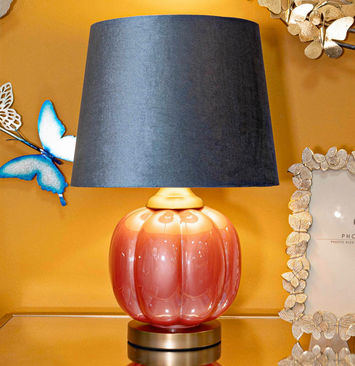 TISCHLEUCHTE   - Blau/Rot, Basics, Glas/Textil (32,5/50/32,5cm)