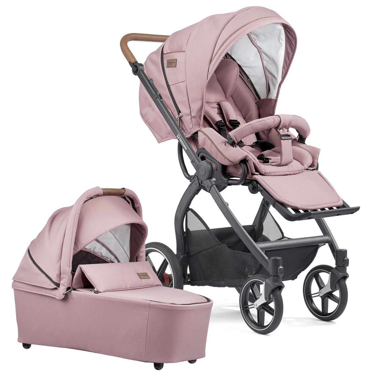 KINDERWAGENSET FX4 Classic  - Schwarz/Altrosa, Basics, Textil/Metall (57/129/100cm) - Gesslein