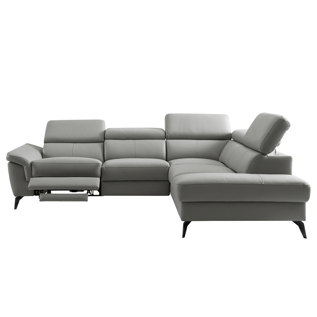 ECKSOFA SONO in Lederlook Echtleder Anthrazit Bettkasten, Armteilverstellung, Kopfteilverstellung  265/210 cm  - Anthrazit/Schwarz, Design, Leder/Textil (265/210cm) - Livetastic