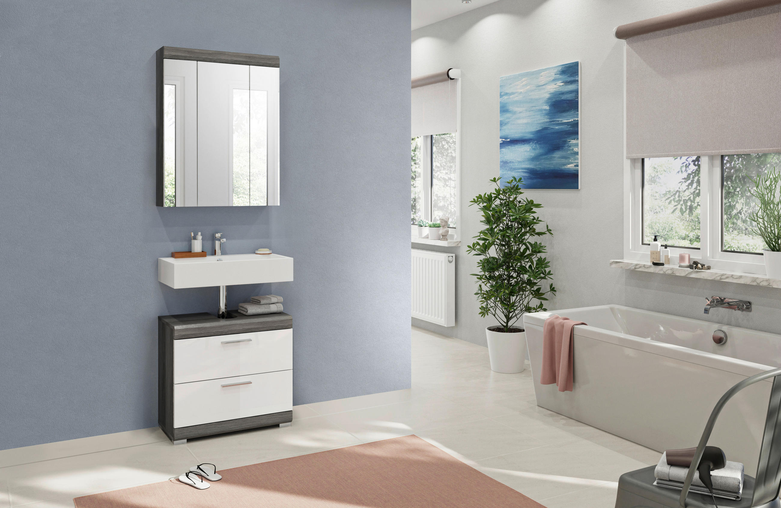 MID.YOU KÚPEĽŇA sivá, biela s vysokým leskom.