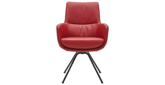 ARMLEHNSTUHL in Echtleder - Schwarz/Dunkelrot, Design, Leder/Metall (60/90/61cm) - Dieter Knoll