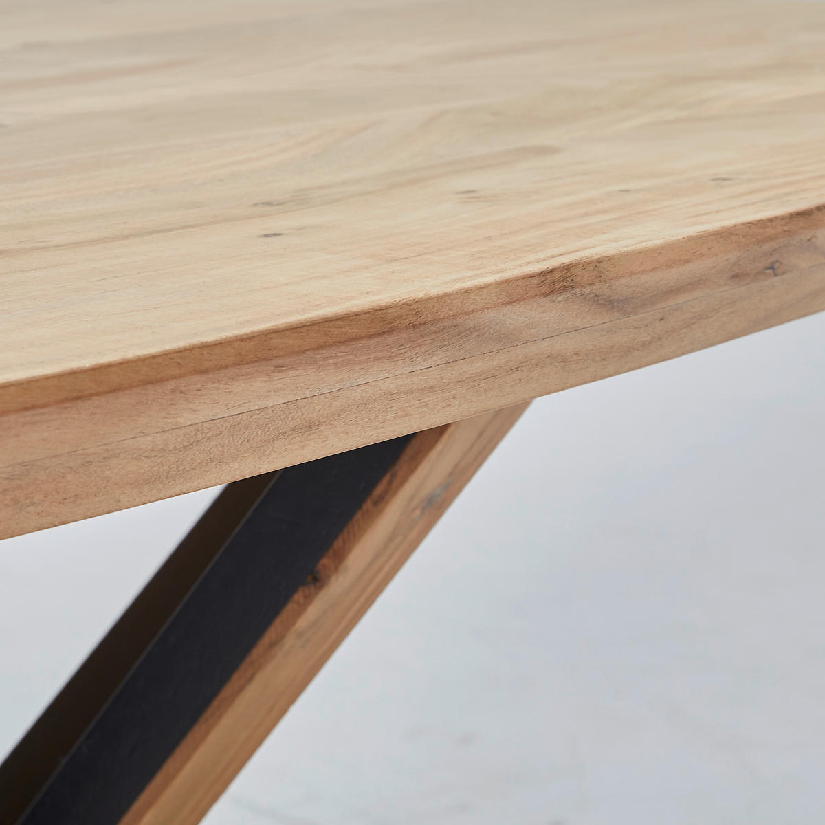 ESSTISCH Akazie vollmassiv rechteckig Akaziefarben, Schwarz  - Schwarz/Akaziefarben, Natur, Holz/Metall (180/100/76cm) - Livetastic