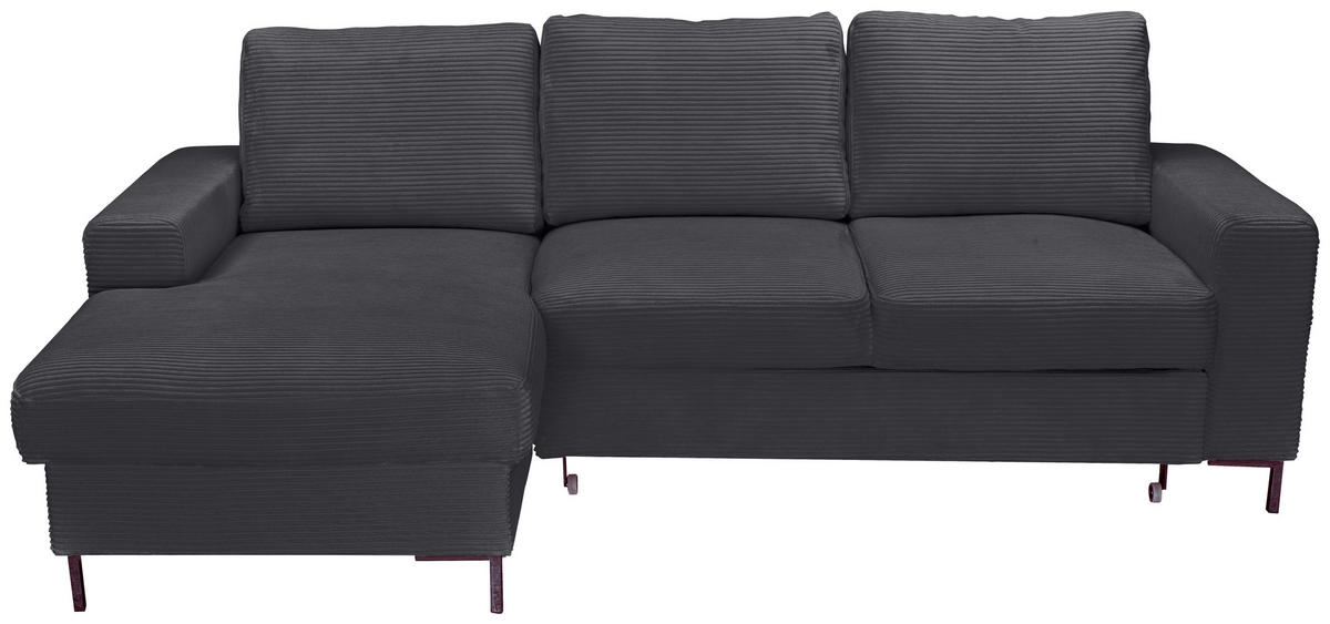 ECKSOFA Anthrazit Cord  - Anthrazit/Schwarz, KONVENTIONELL, Textil/Metall (150/240cm) - Carryhome