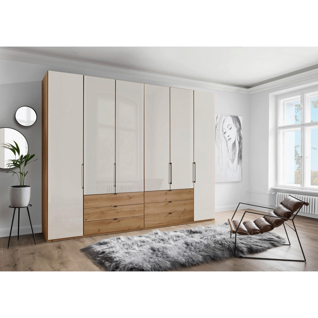 Thumbnail - Dieter Knoll Drehtürenschrank, Champagner, Eiche Bianco, Metall, 8 Fächer, 6 Schubladen, 300x236x58 cm, ISO 9001, Golden...