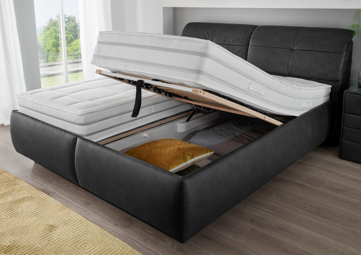 POLSTERBETT Bettkasten, Lattenroste, Matratzen Anthrazit 180/200 cm  - Anthrazit/Schwarz, KONVENTIONELL, Holz/Holzwerkstoff (180/200cm) - Beldomo - Sleep