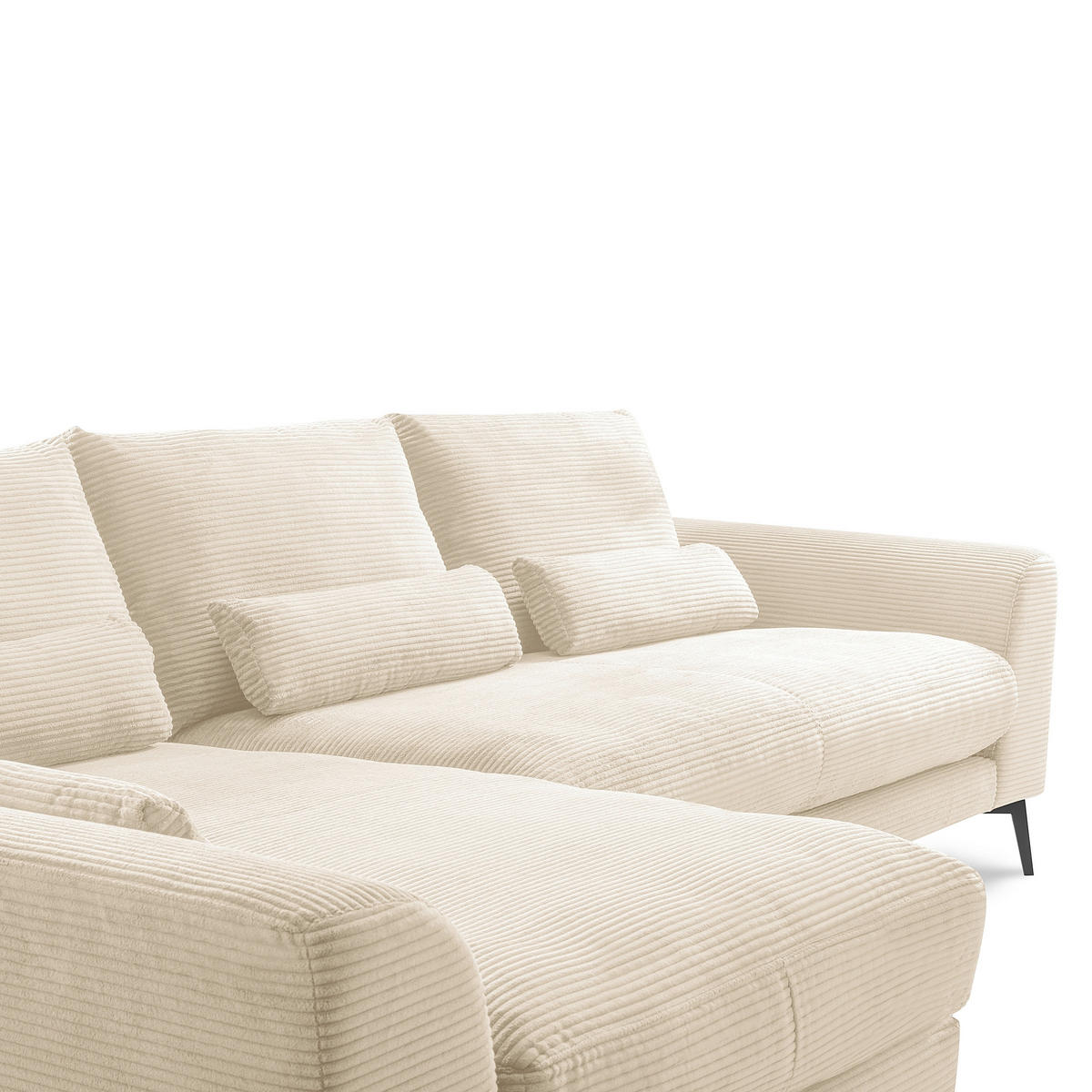 ECKSOFA  in Cord Creme Nierenkissen, Rückenkissen  172/313 cm  - Creme/Schwarz, Design, Textil/Metall (172/313cm) - P & B