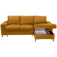 ECKSOFA Currygelb Cord Rückenkissen, Bettkasten, Schlaffunktion, Rücken echt, Liegefläche im Originalstoff  - Currygelb/Schwarz, KONVENTIONELL, Textil/Metall (240/150cm) - Carryhome