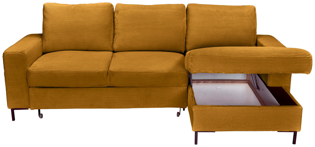 ECKSOFA Currygelb Cord  - Currygelb/Schwarz, KONVENTIONELL, Textil/Metall (240/150cm) - Carryhome