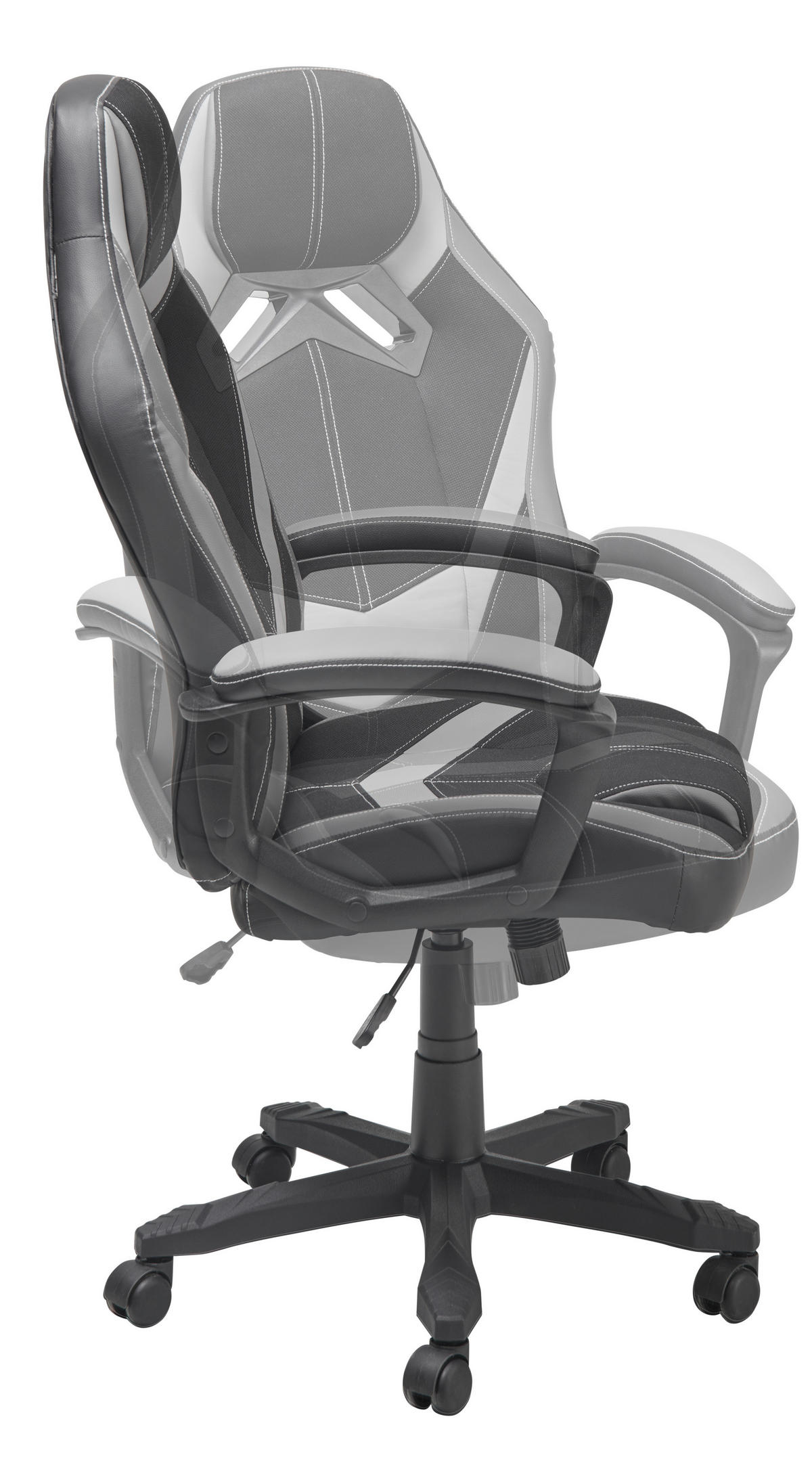 GAMINGSTUHL  in Lederlook, Mikrofaser Grau, Schwarz  - Schwarz/Grau, Lifestyle, Kunststoff/Textil (64,5/112-122/69cm) - Livetastic