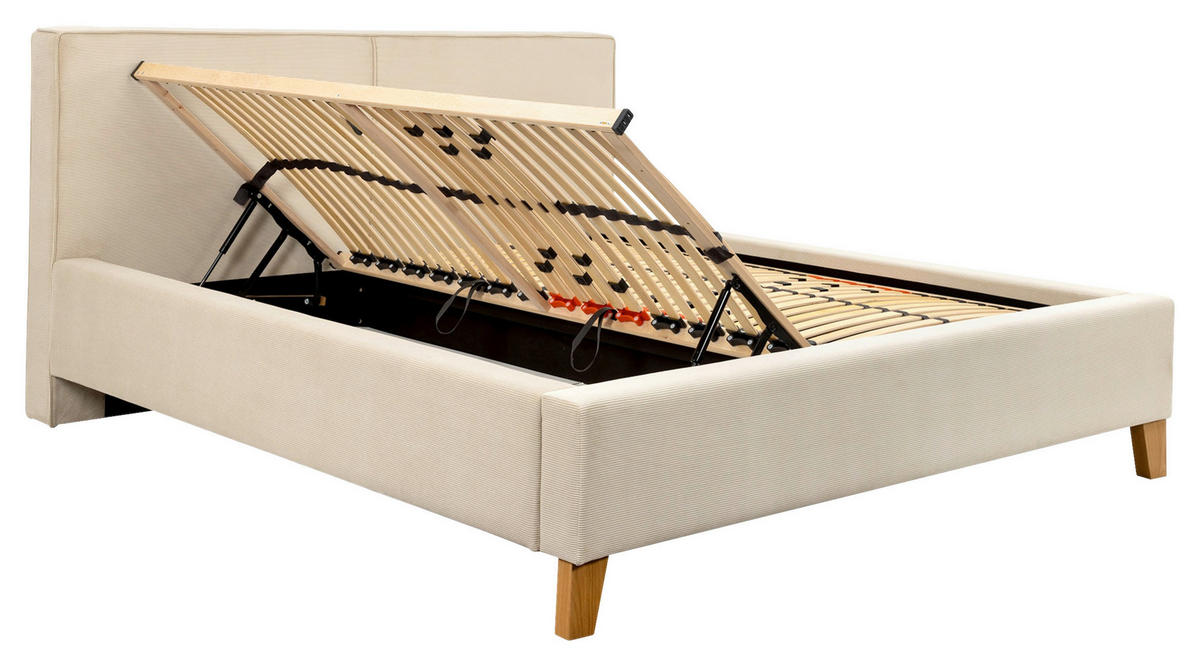 POLSTERBETT Lattenrost, Bettkasten Creme 180/200 cm  - Eichefarben/Creme, MODERN, Holz/Textil (180/200cm) - MID.YOU