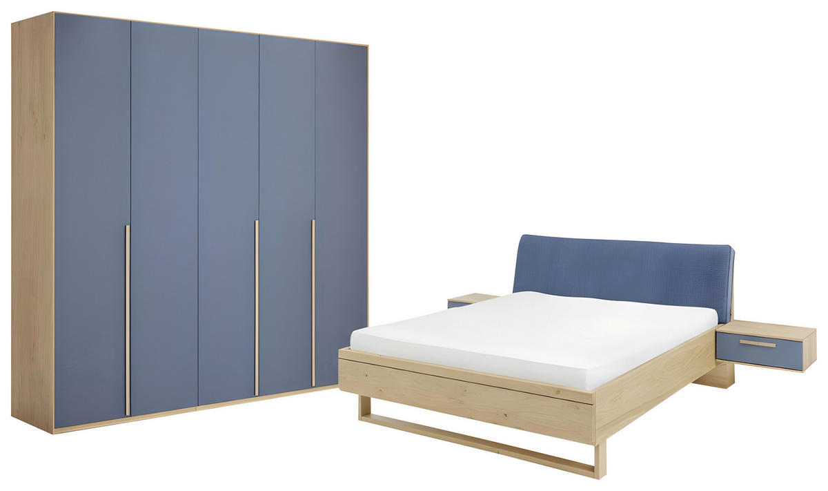 SCHLAFZIMMER Blau, Eichefarben  - Blau/Eichefarben, Design, Holzwerkstoff/Textil (180/200cm) - Musterring
