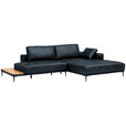ECKSOFA  in Echtleder Dunkelblau  304/201 cm  - Schwarz/Dunkelblau, Design, Leder/Metall (304/201cm) - Belluti