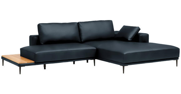 ECKSOFA  in Echtleder Dunkelblau  304/201 cm  - Schwarz/Dunkelblau, Design, Leder/Metall (304/201cm) - Belluti