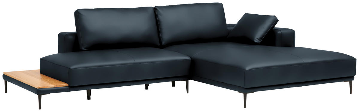 ECKSOFA Echtleder Dunkelblau  - Schwarz/Dunkelblau, Design, Leder/Metall (304/201cm) - Belluti