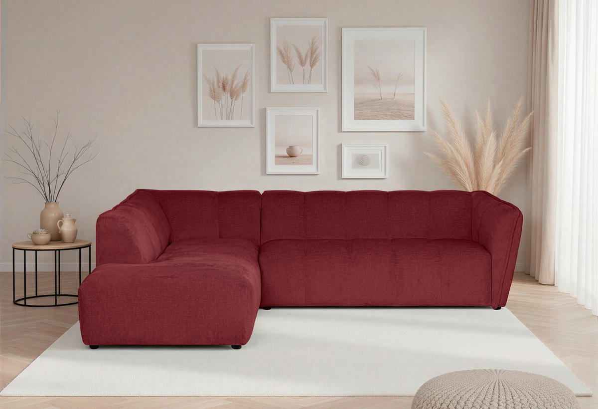 ECKSOFA LIVOLI in Chenille Bordeaux  218/260 cm  - Bordeaux/Schwarz, Design, Textil (218/260cm) - MID.YOU