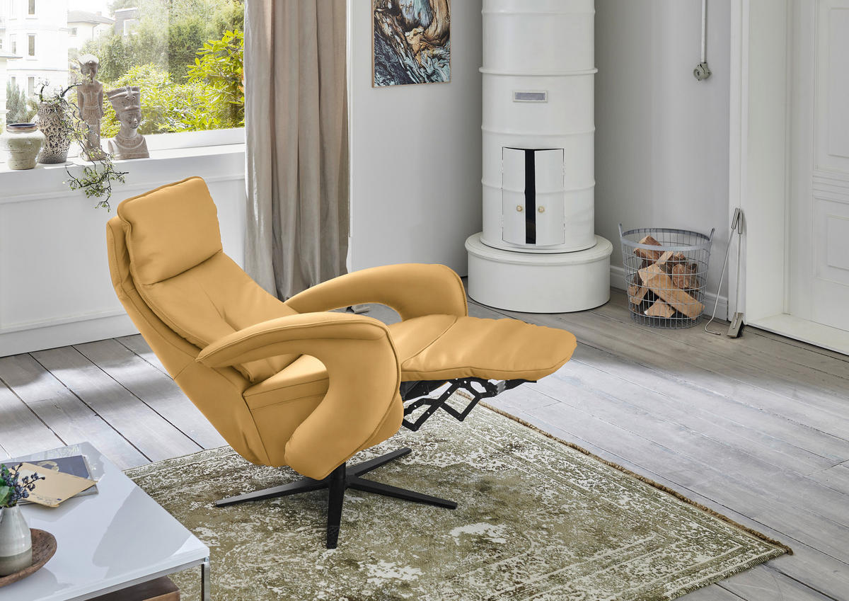 RELAXSESSEL in Leder Gelb  - Gelb/Schwarz, Design, Leder/Metall (77/110/87cm) - Valdera